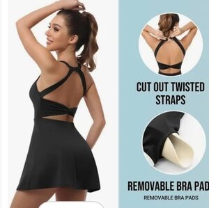 JAFINSY Tennis Golf Black Dress with Built in Shorts Bra Athletic Summer Large